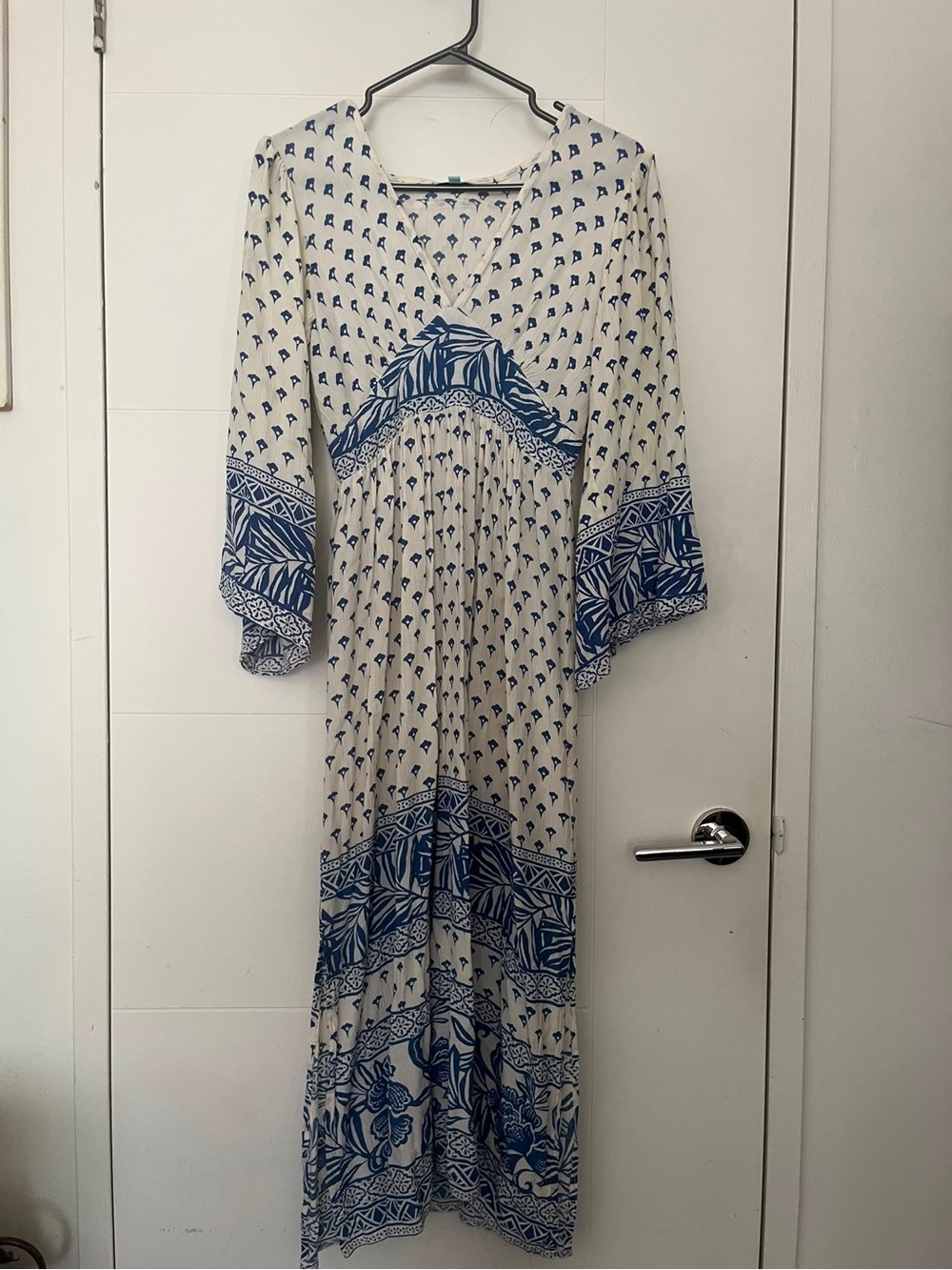 Nostalgia Cream Dress with Blue Floral Motif